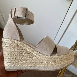 Caroline Microsuede Ankle Strap Espadrille Wedge
